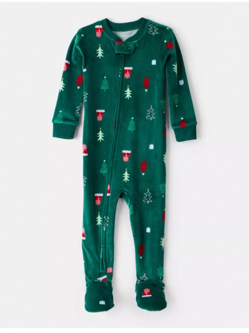 Carter’s velour long sleeve snug fit Christmas footed pjs size 12 months